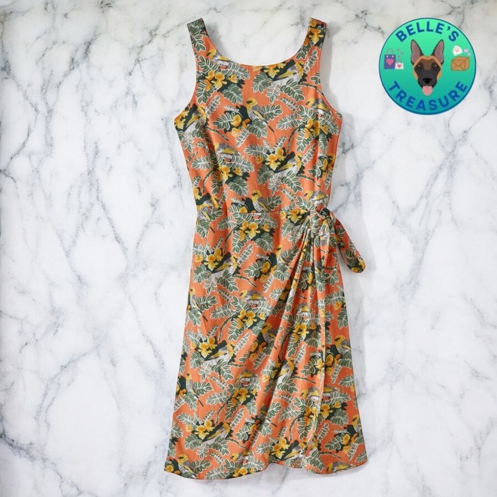 Patagonia‎ Pataloha Dress Sz 10 Tropical Bird Palila Peach Sherbet Tank Sundress